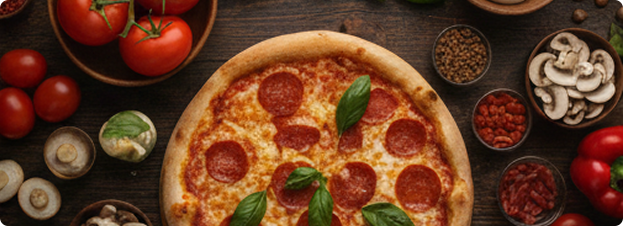 pizza surrounded by ingredients