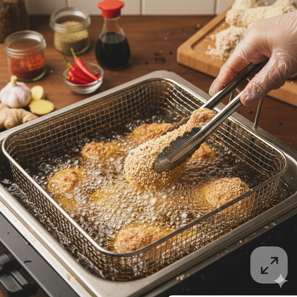 chicken in a deep fryer